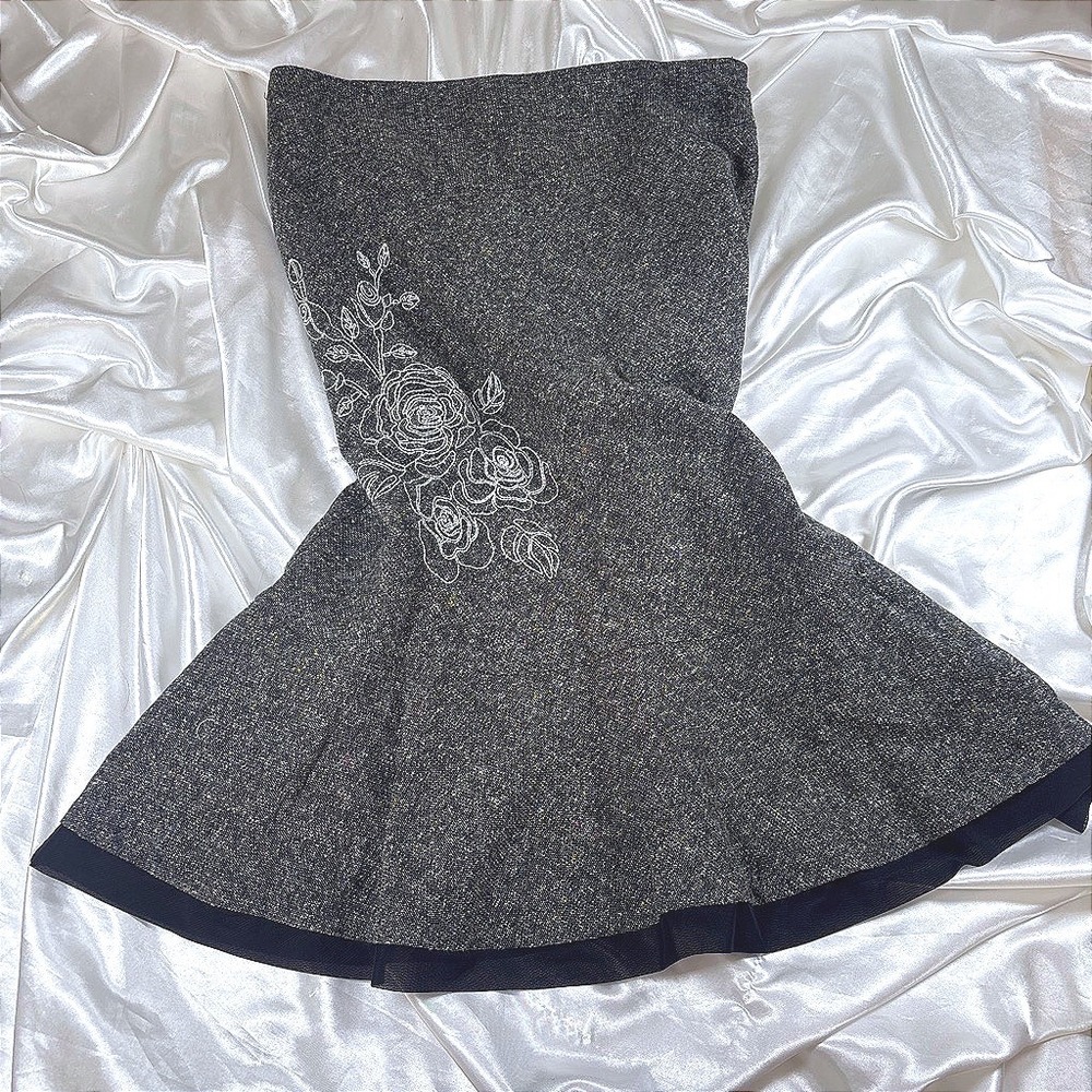 y2k Tweed Skirt Gray Excellent Floral Embroidered Mermaid Trumpet Midi George 8